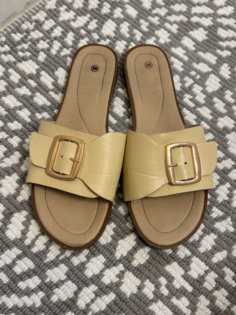 Classic Buckle Slide Sandals in Light Beige - 9 (fits 8-8.5, too)